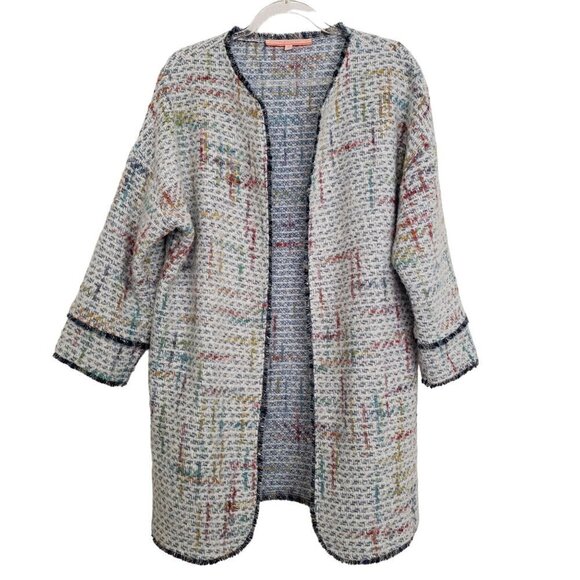 Vilagallo 40 Tweed Blazer Wool Blend Pockets Open Jacket Womens Size Large - Picture 1 of 13